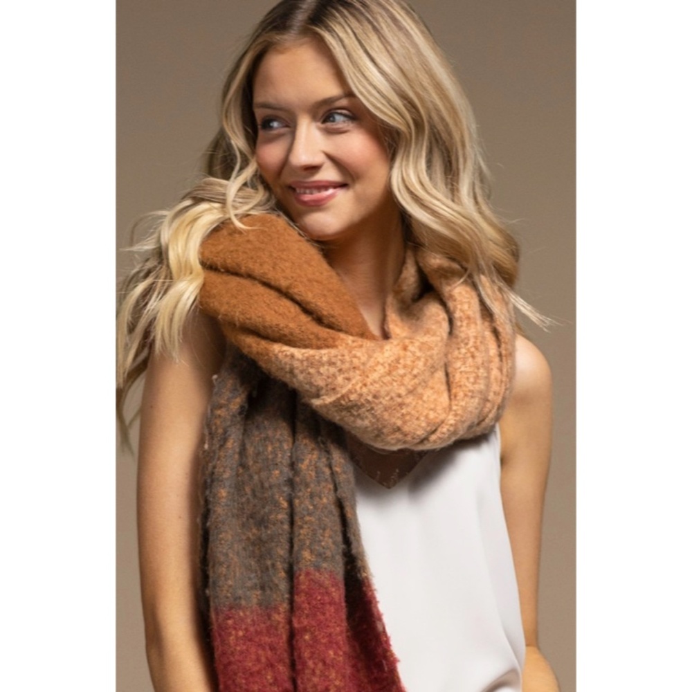 Almond Plush Wide Stripe Oblong Scarf Winter Women's Casual Knit Extra Long - Picture 2 of 4